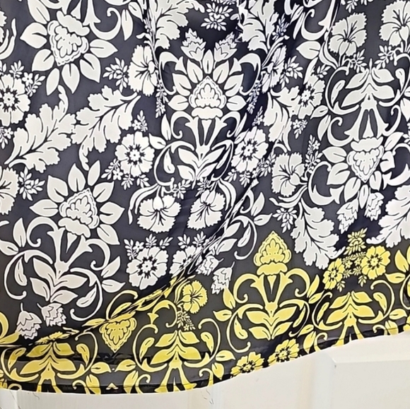 Tacera 2X Boho Floral Border Tunic Dress Black White Yellow Flowy Shift - Picture 2 of 4